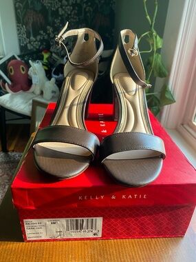 Kelly & Katie Dark Oak Open-Toe Ankle-Strap Heels